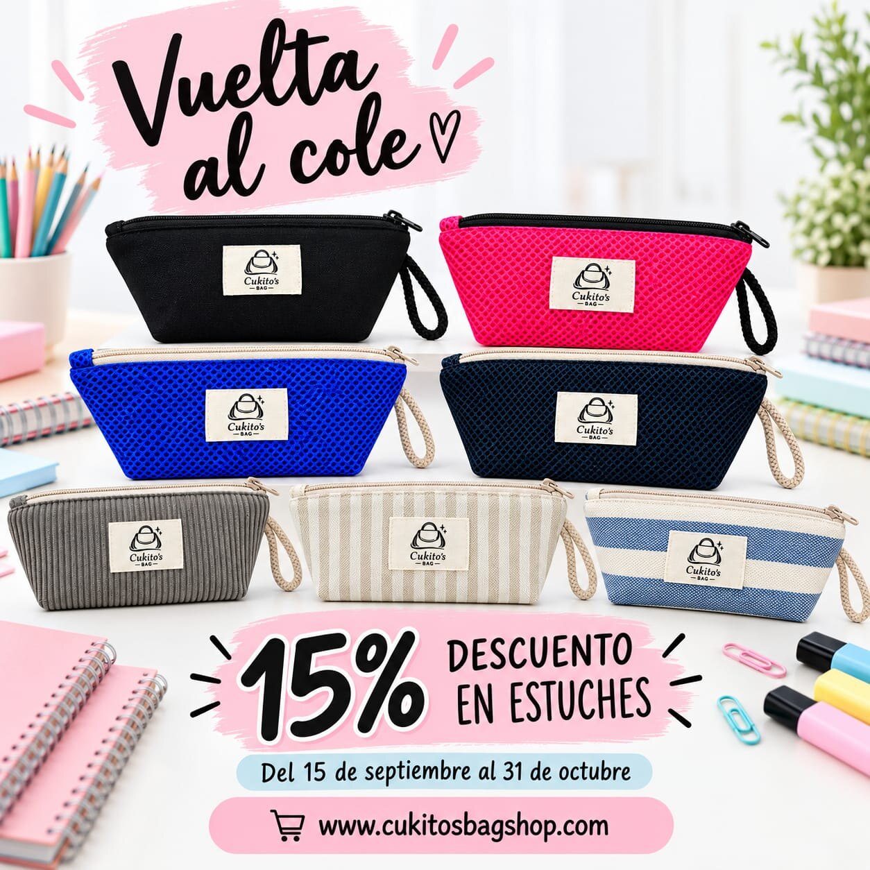 Vuelta al cole: 15% de descuento en estuches, del 15 de septiembre al 31 de octubre