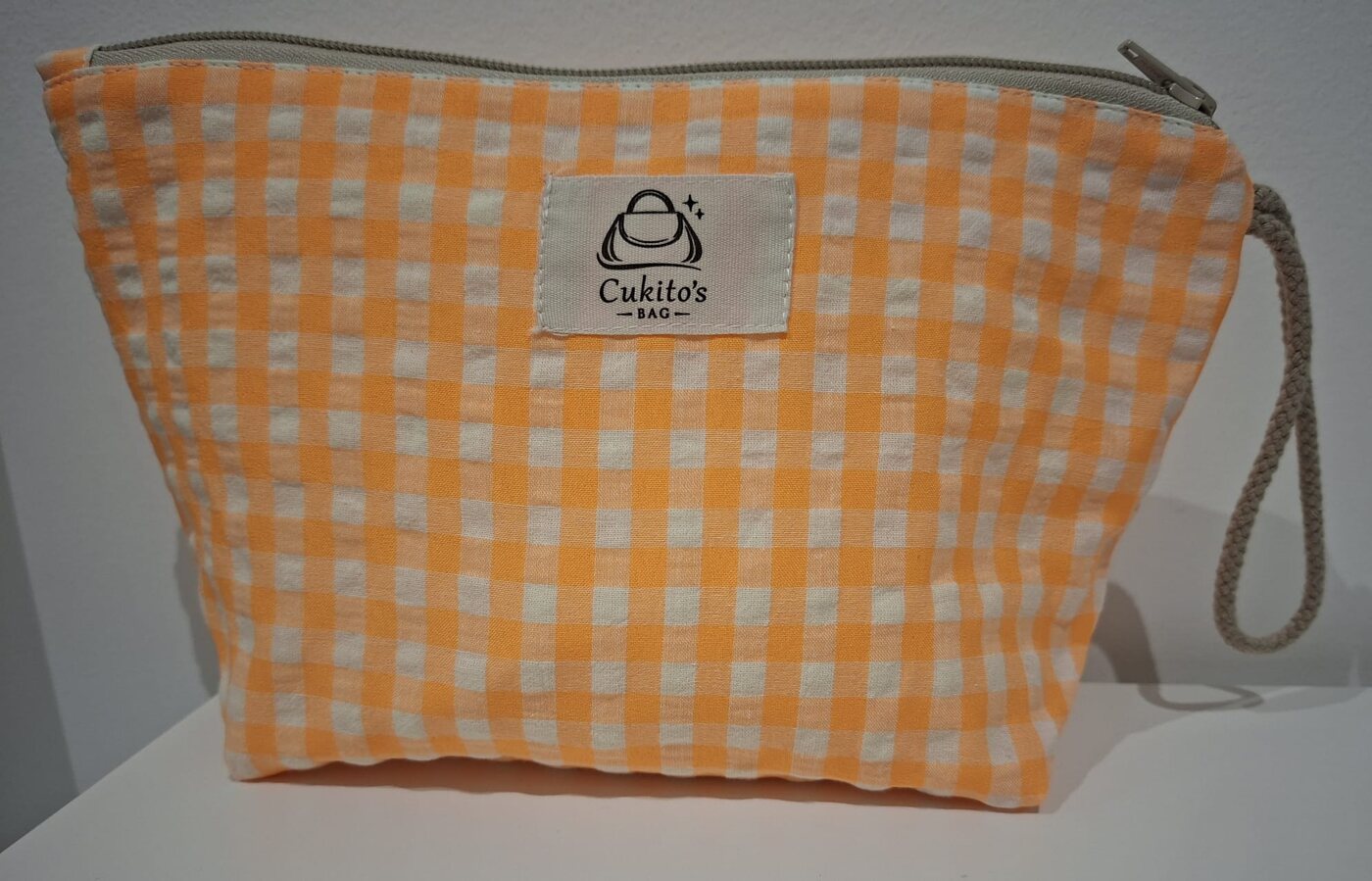Neceser Grande Vichy Naranja (Cremallera Beige)