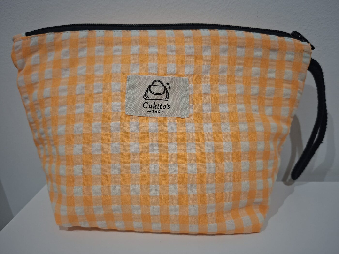 Neceser Grande Vichy Naranja (Cremallera Negra)
